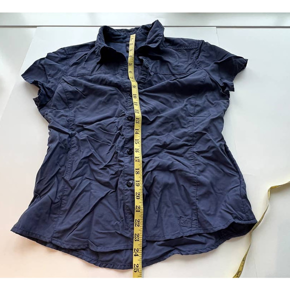 REI Tactel Nylon Blue Vented Short Sleeve Button Front Top Size Medium - Picture 11 of 12
